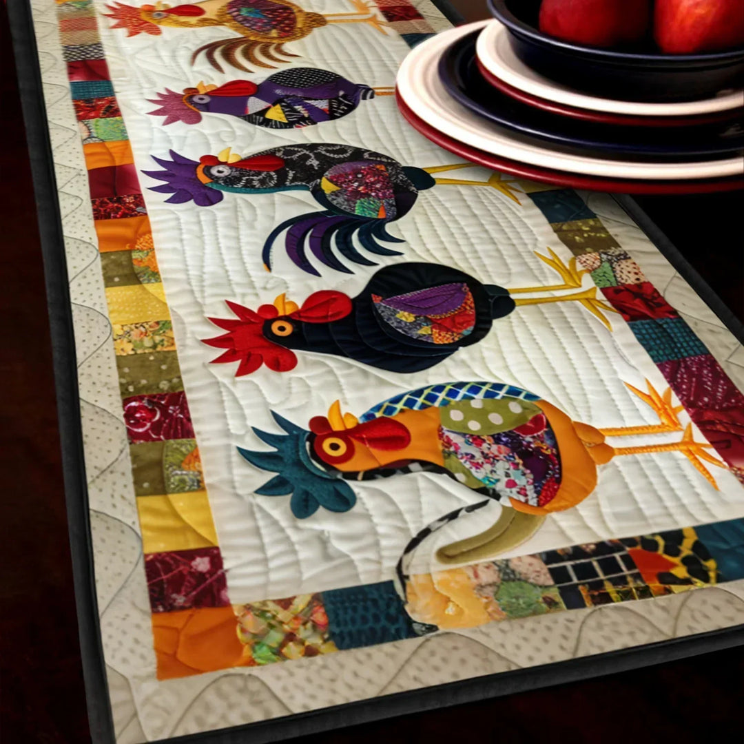 Quilted Table Runner with Roosters
