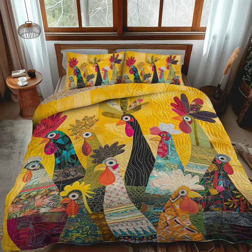 Charming Rooster Quilted Bedding Set